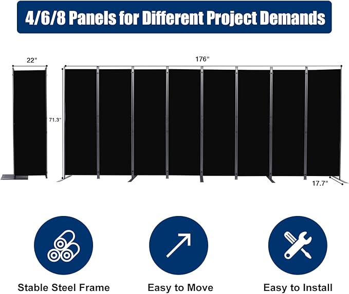Room Divider 6FT Portable Room Dividers and Folding Privacy Screens, 8 Panel