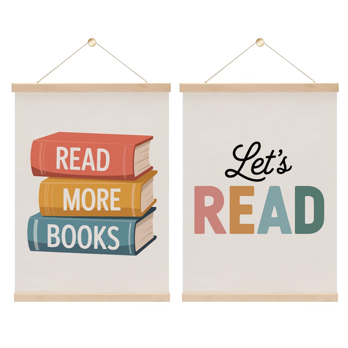 2PCS Books Read Poster Hanger,Reading Nook Library Decor,Educational learning Posters Hanger,Let's Read Sign Wall Art Wall Hanging Banner for Reading Room Classroom Nursery Decor 15.8x11.8 Inch