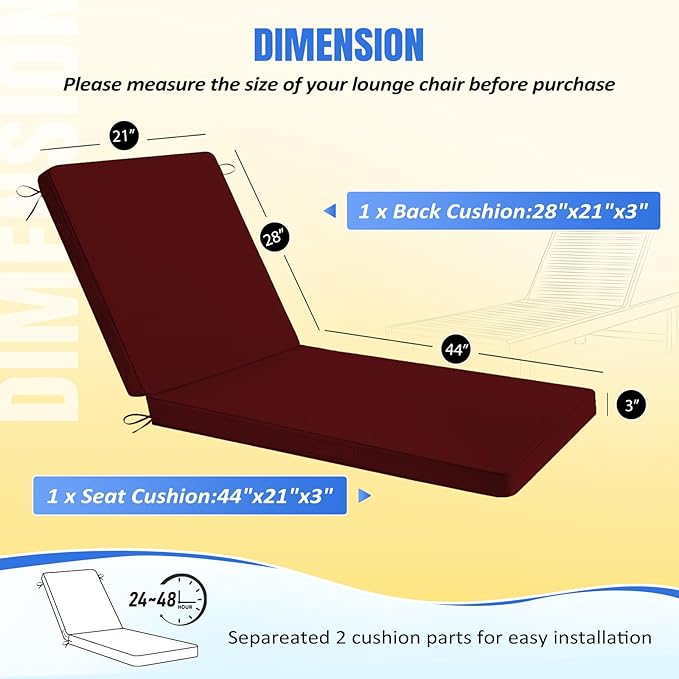 Basic Beyond Chaise Lounge Cushions Outdoor, 3-Layer Waterproof Outdoor