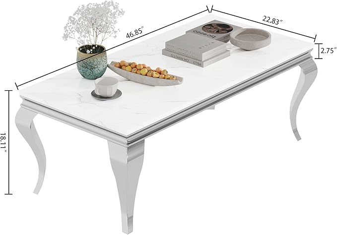 Henf 47" Modern White Faux Marble Coffee Table