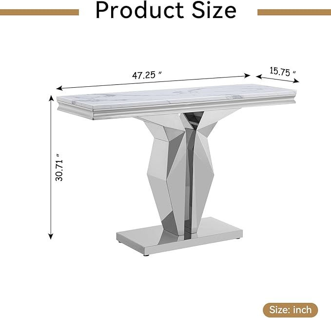 Henf 47" Marble Console Table Modern White Faux Marble Entryway Table