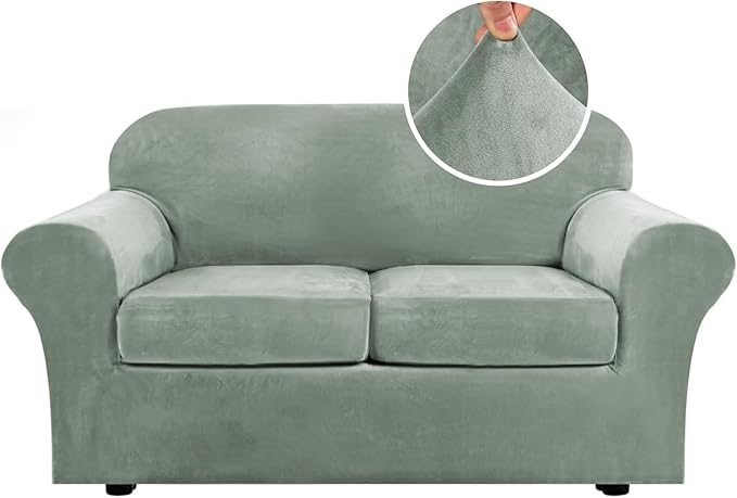 H.VERSAILTEX Real Velvet Plush 3 Piece Stretch Sofa Covers Couch Covers