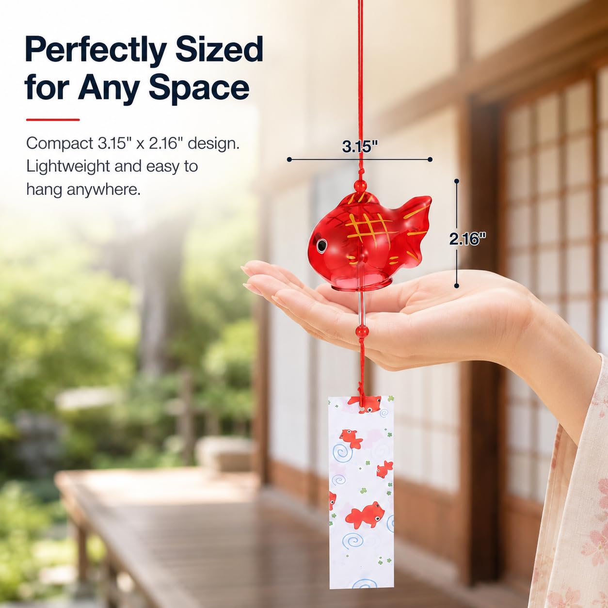 HEMOTON Japanese Wind Chime, Glass Lucky Wind Bell, Glass Windchimes Bells Suncatcher Lucky Feng Shui Hanging Ornament for Indoor Outdoor Patio Home Garden Decor