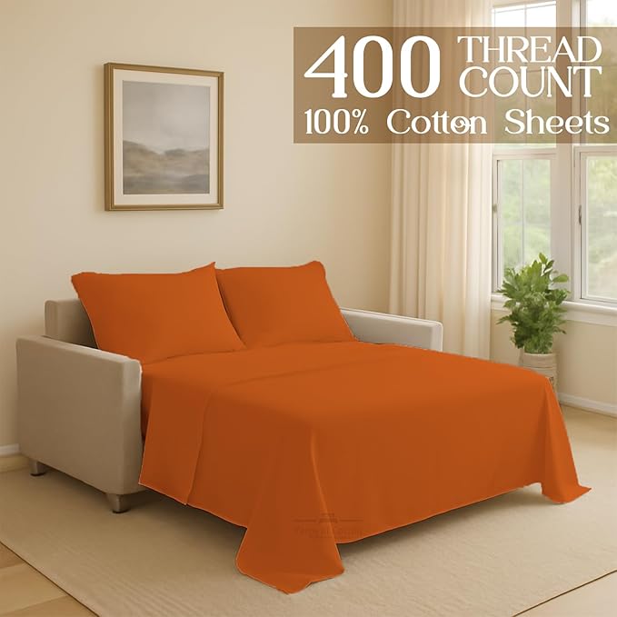 Sleeper Sofa Bed Sheet, 100% Cotton 400 Thread Count, 4 Piece Set, Deep Pocket