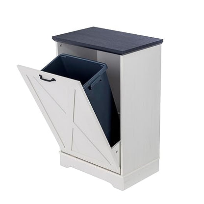 13 Gallons Tilt Out Trash Cabinet, Hidden Trash Can Cabinet Wooden Tilt Out Pet Proof Hidden Trash Bin Cabinet for Kitchen (Black and White)
