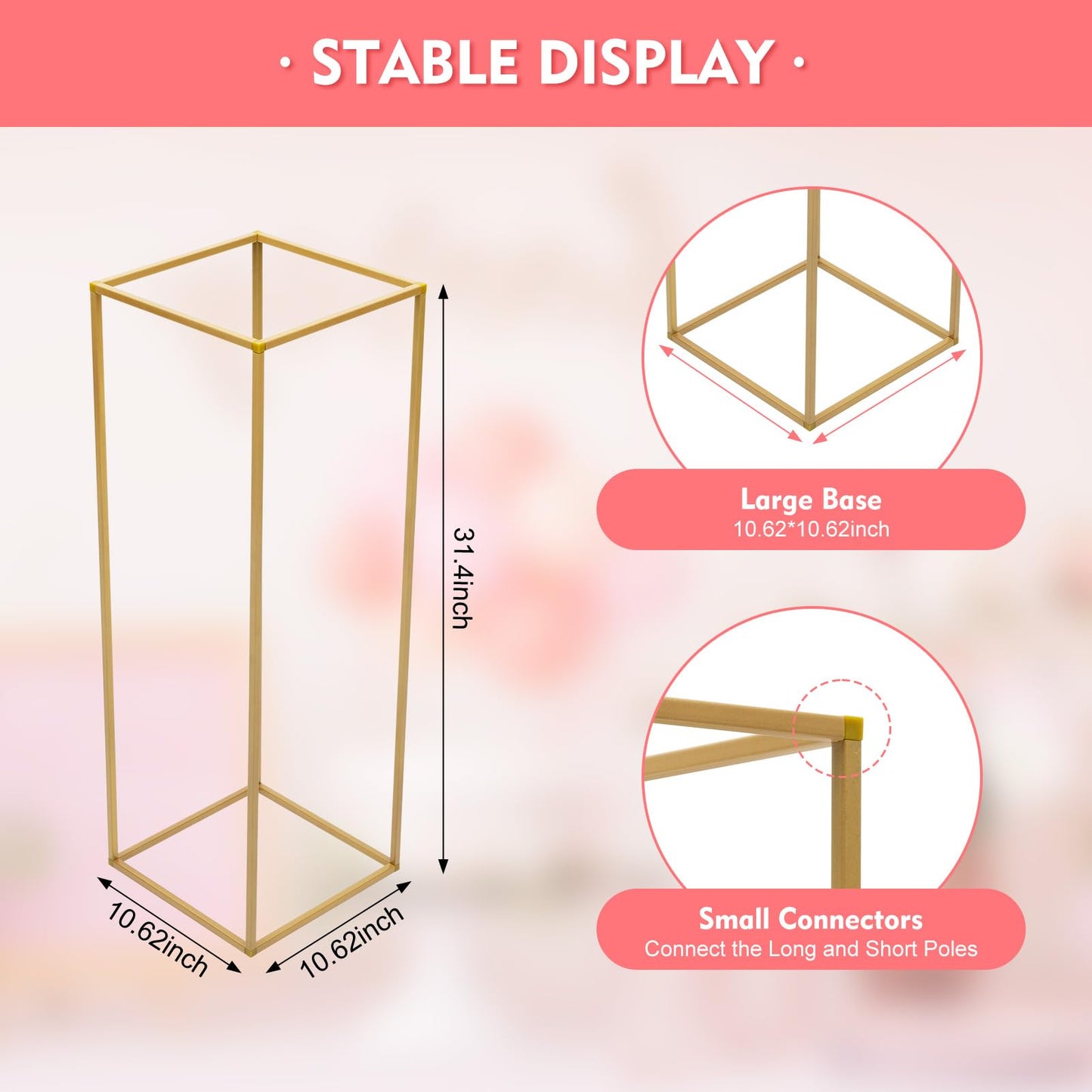 10 Pieces Gold Flower Stand for Wedding,31.4 Inch Rectangular Floral Rack Wedding Centerpieces Stand Flower Column for Tables Tall Floor Standing Vases for Party Home Decor