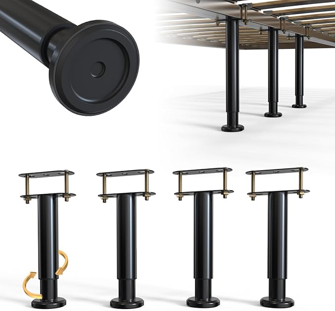4Pcs Bed Frame Support Leg, Adjustable Height 5.8"-9", Extra Sturdy Steel Bed