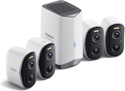 Baseus Wireless Cameras for Home Security, N1 4-Cam Kit with 2K Clarity, No Monthly Fee, 16TB Expandable Local Storage, 210-Day Battery Life, Spotlight & Alarm, Compatible with Alexa and Google Home
