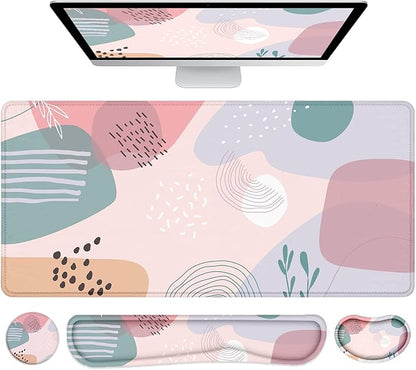 LATEEFAH Desk Mat, Mouse Pad with Wrist Rest, 4-in-1 Large Mouse Pads for Desk, Ergonomic Mouse Pad and Keyboard Wrist Rest Gaming Keyboard Mat for Office, Home