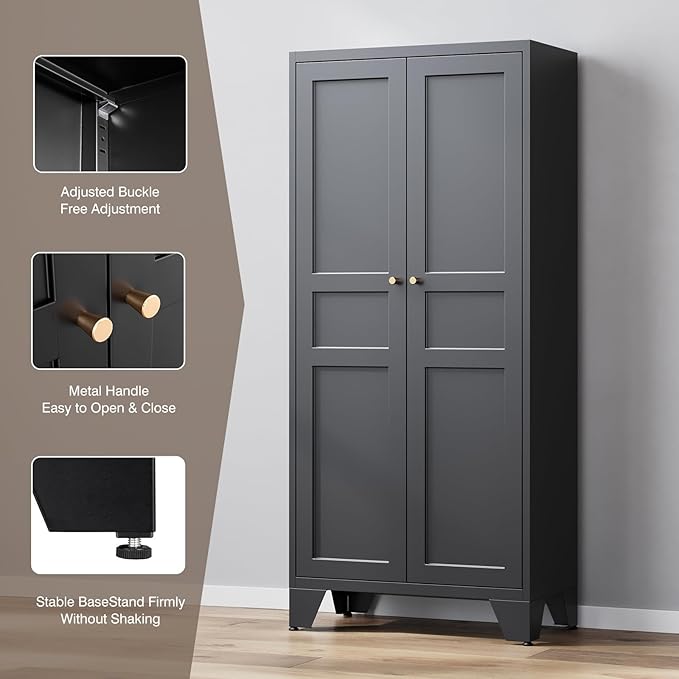 Yizosh Metal Pantry Cabinet, Tall Kitchen Pantry Storage Cabinet