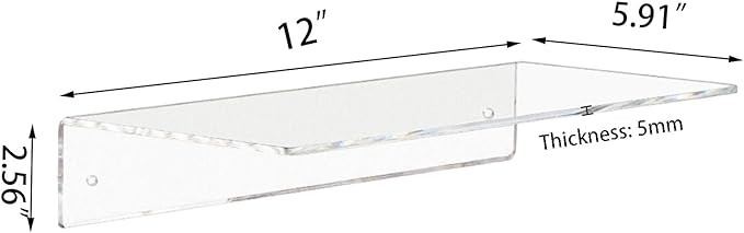 Weiai Clear Acrylic Shelves 12 Inch, Floating Wall Mounted Shelf
