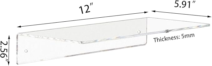 Weiai Clear Acrylic Shelves 12 Inch, Floating Wall Mounted Shelf