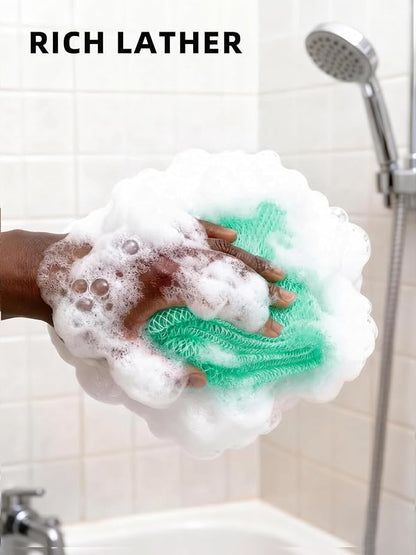 Cleangor 3Pcs African Net Sponge Authentic with Knots - Exfoliating Body | Scrubber for All Skin Types, African Bath Sponge, Wash Cloth, Gentle Exfoliation Shower Rag for Women Daily Use