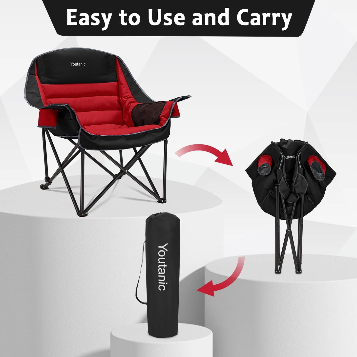 Youtanic Oversized Camping Chair, Portable Folding Camping Chairs with Side Pocket, Cup Holder and Carry Bag, Heavy Duty Outdoor Camping Chairs for Adults, Fishing, Sports, Trip, up to 400lbs, Style 5