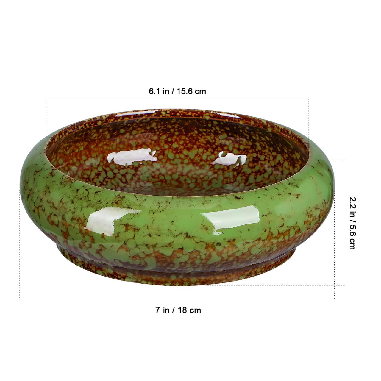 Happyyami Succulent Planter Pot 7.08In Round Shallow Bonsai Bowl with Drainage Hole for Desktop Cactus and Small Plants Decorative Container