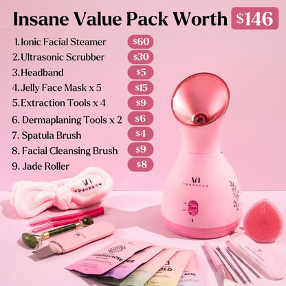 Facial Steamer Spa Kit with Complimentary 6 Skin Care Tools | Face Steamer for Facial Deep Cleaning with Towel Warmer & Humidifier Mode| Self Care Gifts for Women, Spa Gifts, Birthday Gifts for Women