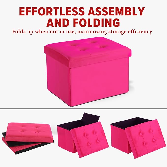 LINMAGCO Storage Ottoman Folding Foot Stool Velvet Foot Rest