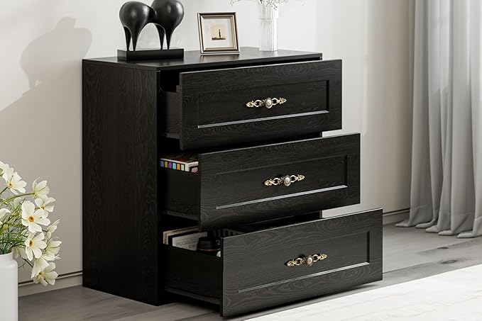 Wooden Dresser with 3 Large Drawers, Modular Media Console Storage Chest of