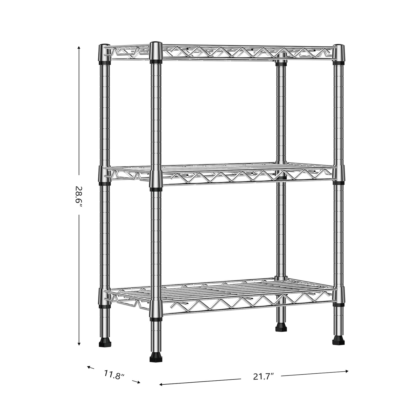 M MZG 750 lbs 3 Tier Shelf Metal Storage Shelves Wire Rack Closet Organizers with PP Board for Garage Kitchen Bathroom Laundry Chrome 11.8" D x 21.7" W x 28.6" H