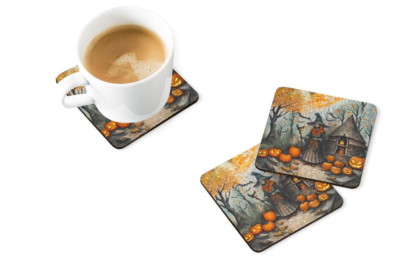 Caroline's Treasures Slavic Witch Spooky Halloween Foam Coaster Set of 4 Cup Coasters for Indoor and Outdoor, Coaster for Tabletop Protection, Anti Slip, Mouse pad Material
