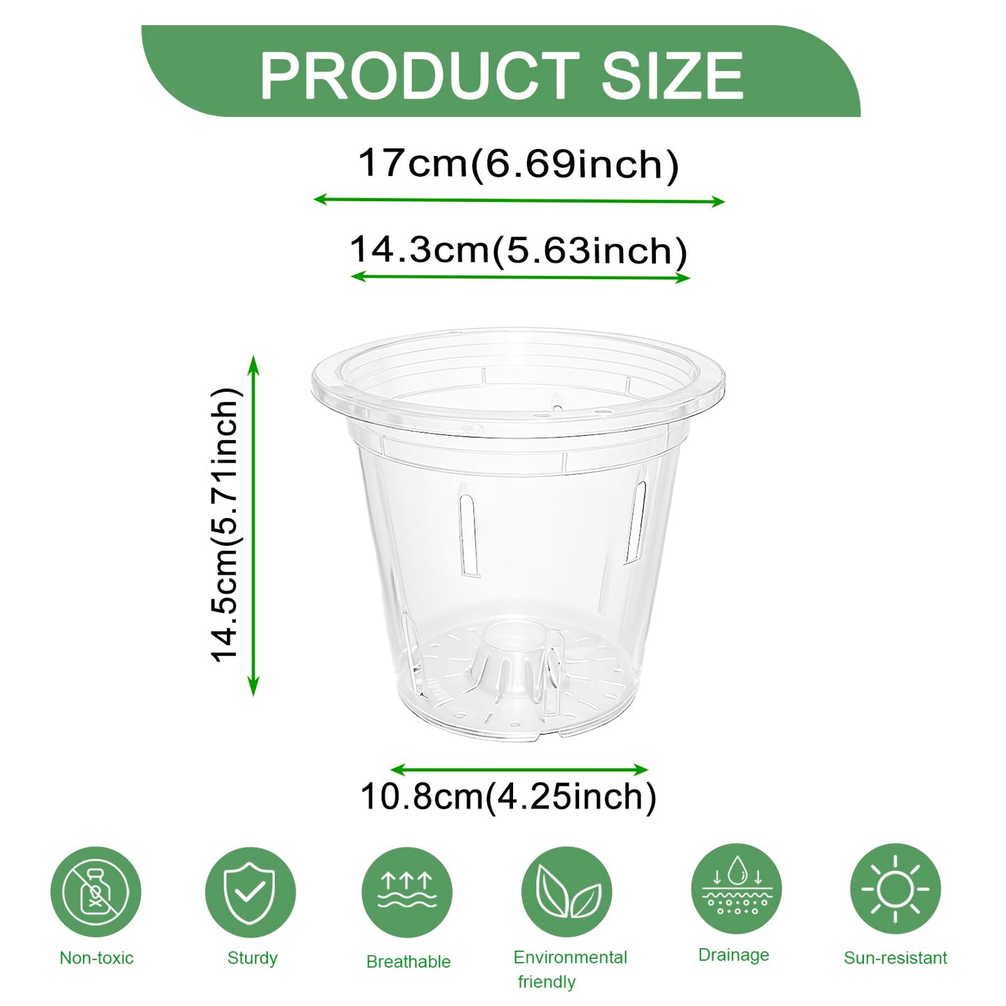 CHTASO 10 Pack Clear Orchid Pots with Holes, 6.7 Inch Slotted Plastic Planters for Repotting, Breathable Flower Pots for Indoor Outdoor Plants, Promotes Healthy Root Growth