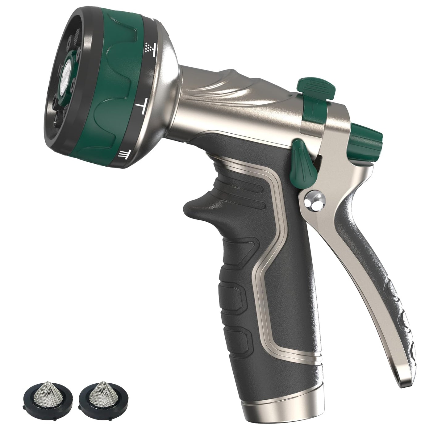 Seatern Garden Hose Nozzle, Heavy Duty Metal Water Hose Sprayer Nozzle with 8 Spray Patterns, High Pressure Handheld Nozzle with Flow Control for Lawn & Plant Watering, Car Washing – Forest Green