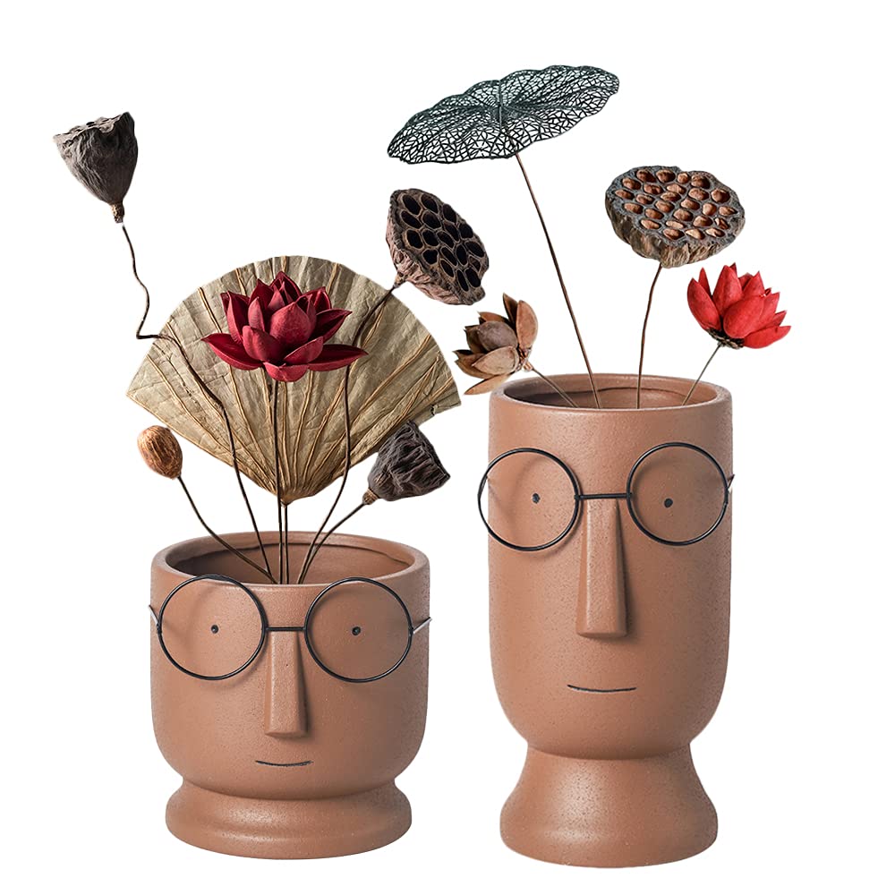 ace Planters Pots,5.12 inch Modern Unglazed Terracotta Pots Ceramic Human Face Vase Succulent Head Planter Pot Face Flower Pot Containers with Drainage Hole for Indoor Plants Home Desk Dec(Terracotta)