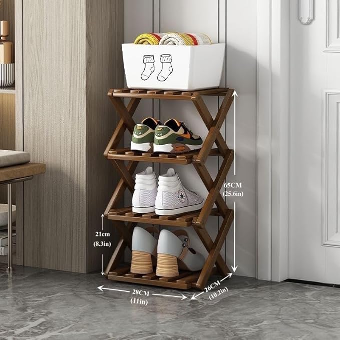 Foldable Shoe Rack, Bamboo Vertical Shoe Organizer Tall
