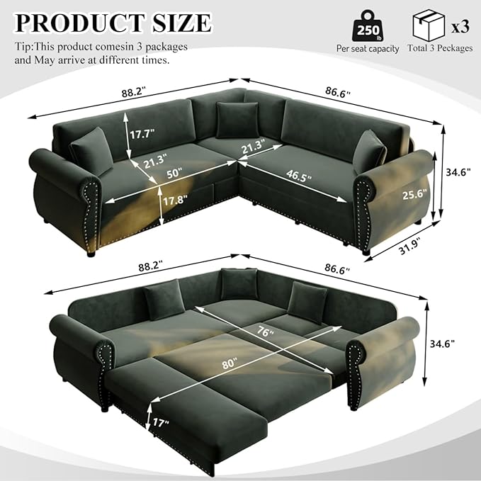 88.2" Sectional Sleeper Sofa