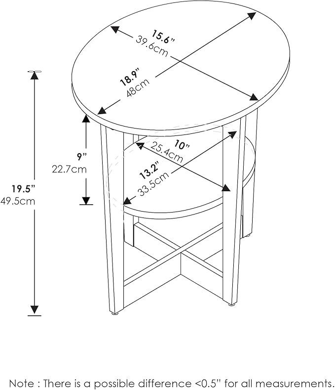 Furinno Jaya Side Table Set of 2, 2-Tier Round Modern End Table