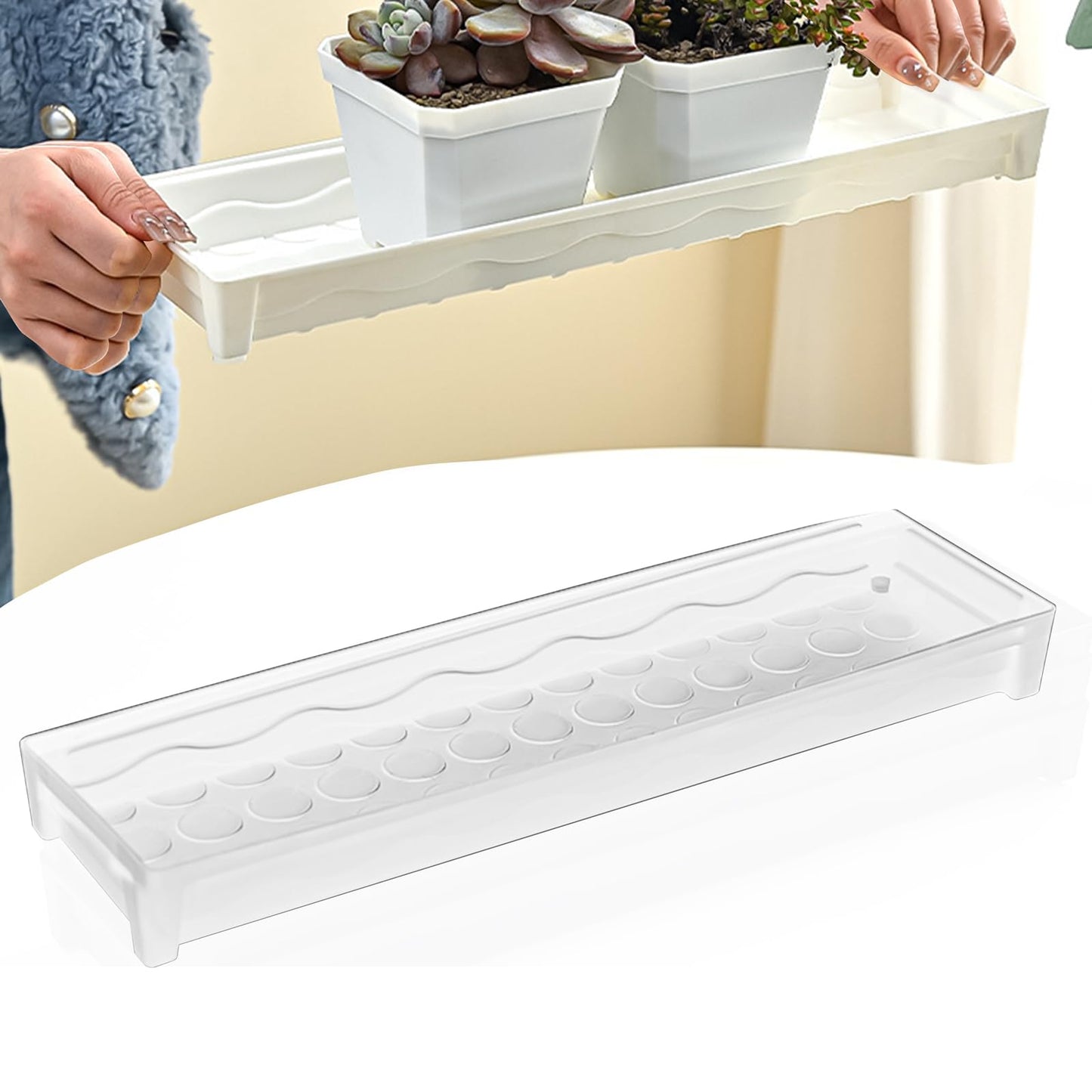 JoyHuaTrade 5 PCS Plastic Plant Tray Saucer, Rectangular Windowsill Plant Drainage Stand for Indoors Outdoor, White Water Drip Tray for Succulent Pot Planter, 16 x 4.5 x 1.6 Inch