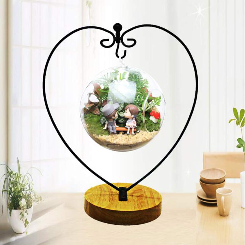 WAJJ Ornament Display Stand for Hanging Glass Terrarium Wood Base Creative Decoration for Home Garden Wedding Party Festival (Heart)