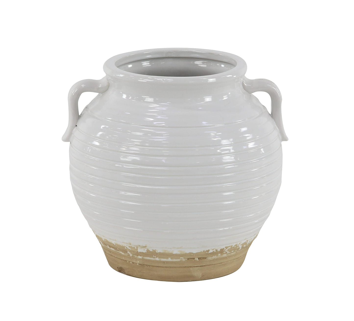 Deco 79 Ceramic Indoor/Outdoor Small Planter Pot with Handles, 9" x 8" x 10", White