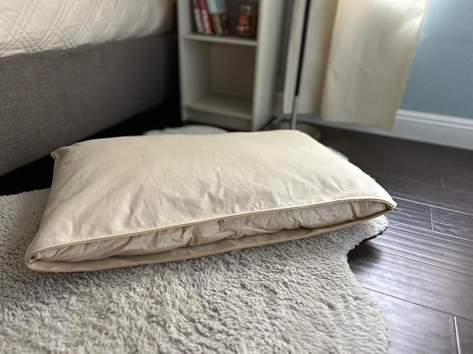 Natural Cotton Canvas Dog Bed – Raw Cotton Filled Pet Cushion Insert, Breathable Eco-Friendly Dog Mattress, Durable Washable Cover with Zipper (Natural, Large 48"x30"x5")