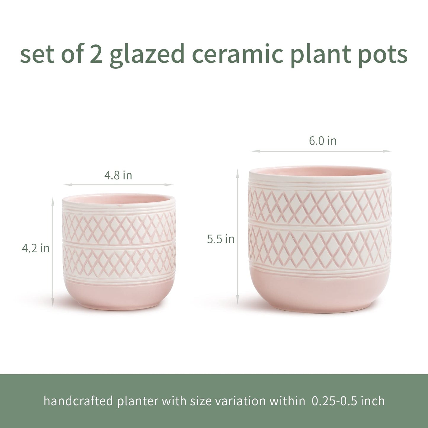 HERDUK Decorative Ceramic Flower Pots Set of 2 – 6 & 4.7 Inch Indoor Plant Pots, Boho Decorative Pots for Plants, Orchid & Succulent Planters with Drainage