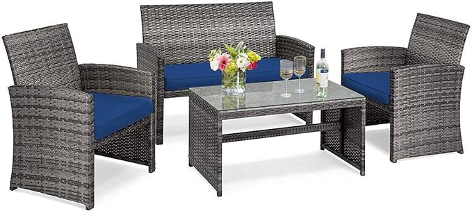 Tangkula 4 PCS Wicker Patio Conversation Set, Outdoor Rattan Sofas