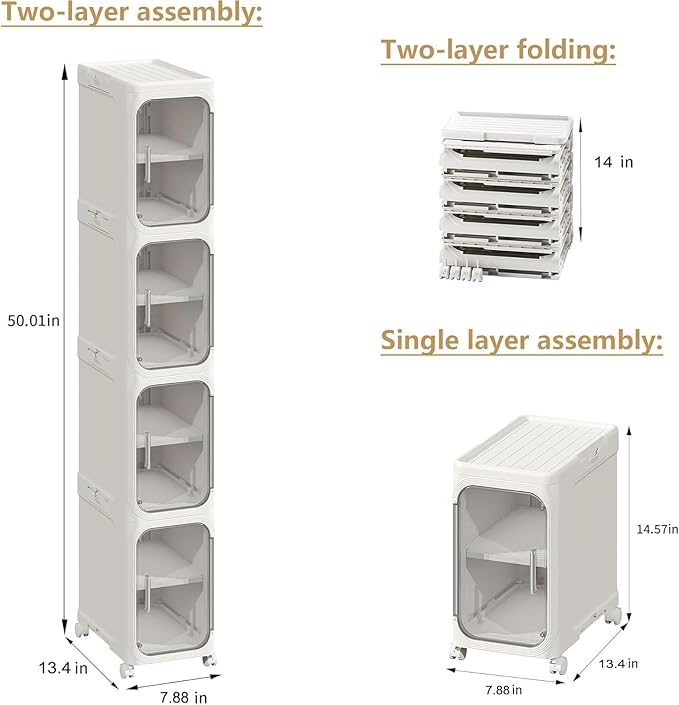 4-Tier Tall Narrow Storage Cabinet, Slim Bathroom Storage Cabinet