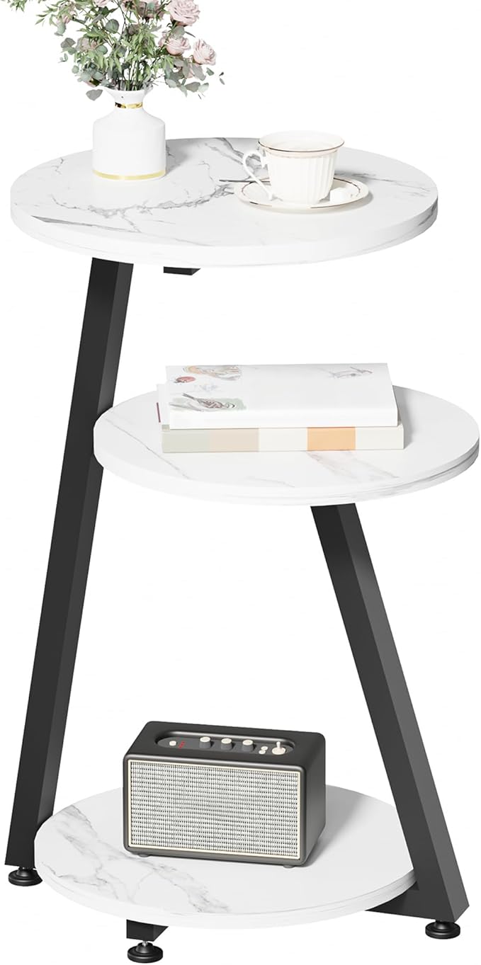 BEWISHOME Round End Table Marble Side Table