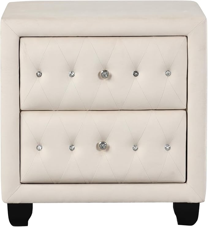 Sophia Modern Style Crystal Tufted 2-Drawer Nightstand Upholstered