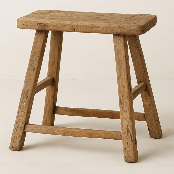 Artissance Vintage Wooden Stool, Solid Natural Wood 12–20" W x 6–9" D x 18–22" H