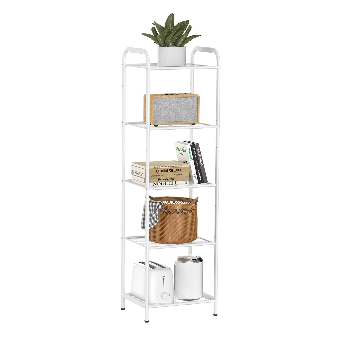 MAX Houser Storage Rack with Shelf,Industrial Style Extendable Plant Stand, Standing Shelf Units for Kitchen, Bathroom, Office,Living Room, Balcony, Kitchen (White, 5 Tier)