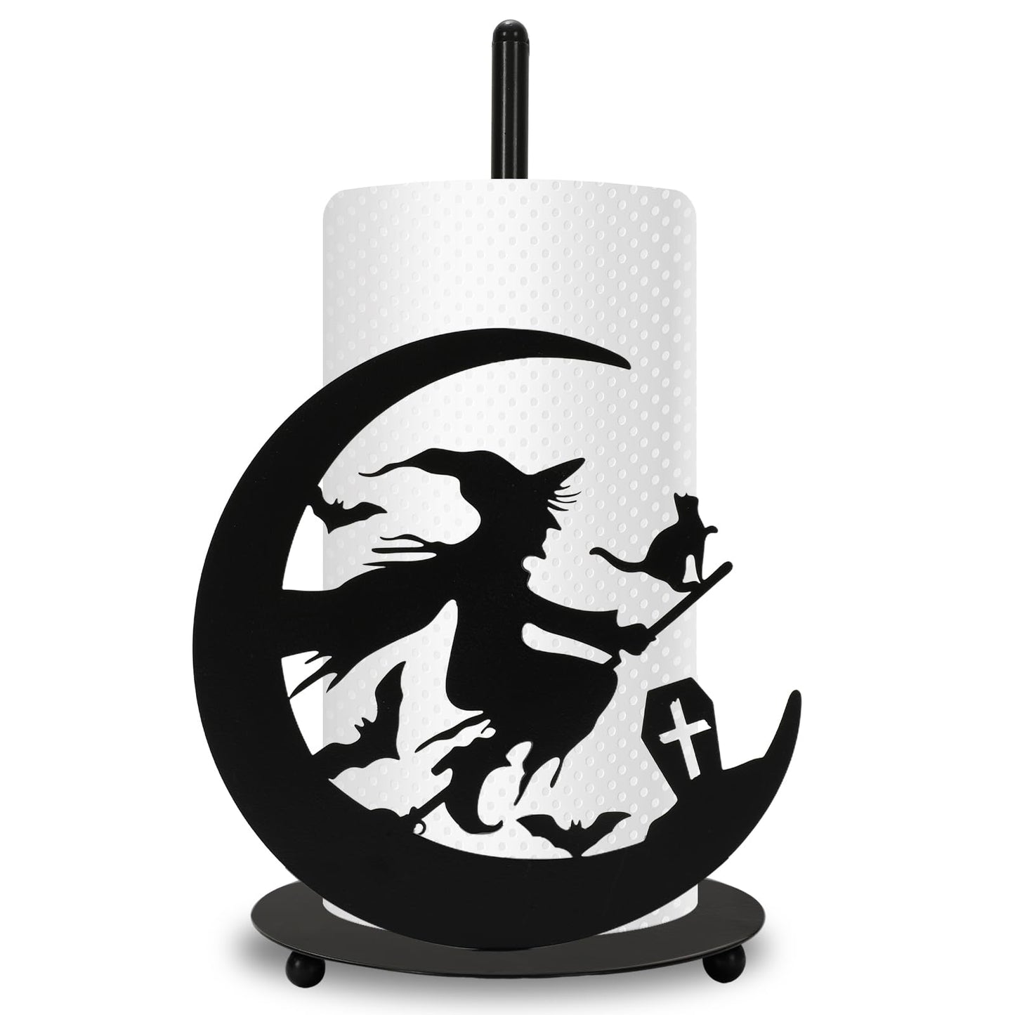 JarThenaAMCS Halloween Paper Towel Holder Black Witch Kitchen Decor Accessories Metal Towel Holder Stand for Home Bathroom Countertop Decor