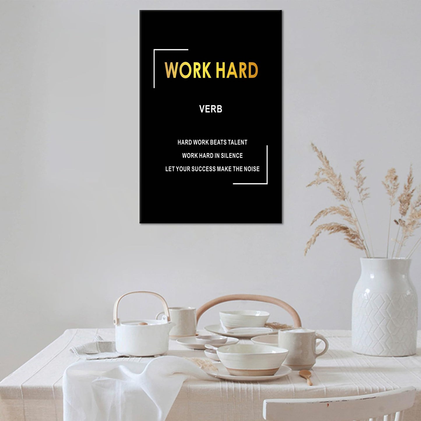 Work Hard Motivational Wall Decor Inspirational Entrepreneur Quotes Picture Poster Artwork Inspiring Themes Painting Prints for Modern Living Room Office Wooden Framed Ready to Hang [12''Wx 18''H]