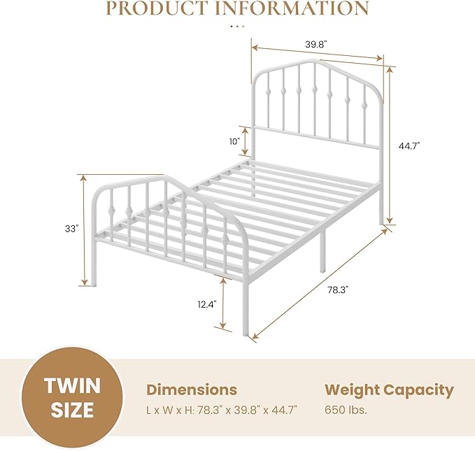 SHA CERLIN Twin Size Metal Platform Bed Frame