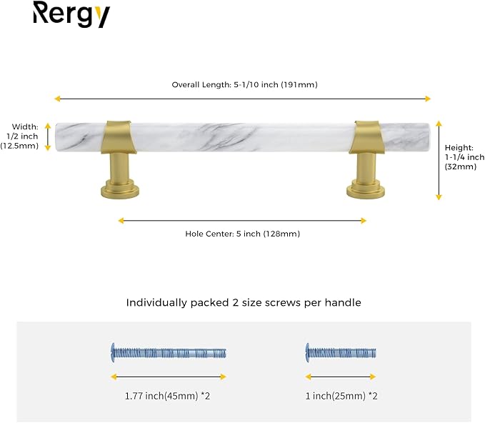 Rergy Cabinet Handles Marble Drawer Pulls and Knobs, T-Bar Hardware