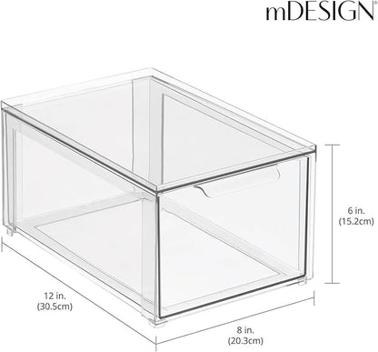 mDesign Plastic Stackable Bathroom Storage with Pull Out Bin Organizer Drawer for Cabinet, Vanity, Shelf, Cupboard, Cabinet, or Closet Organization - Lumiere Collection - Clear