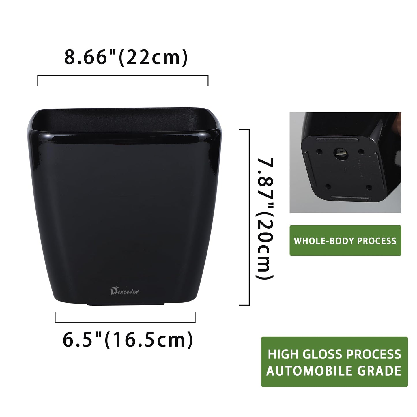 Dexceder 9x8 Self Watering Planter Indoor Outdoor, Inner Mat Design, Thickened Table Flower Plant Pot with Water Level Indicator (Black High Gloss)