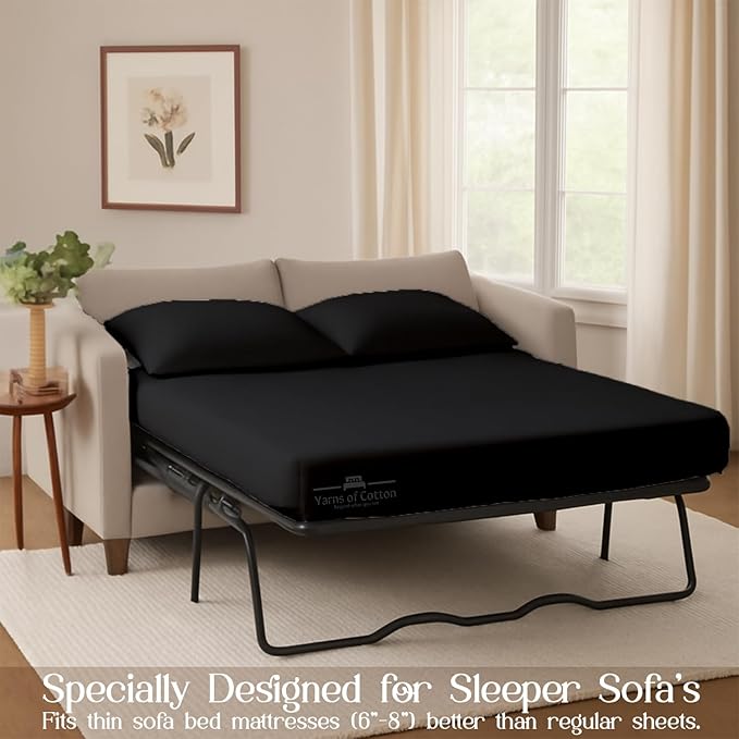 Sleeper Sofa Bed Sheet, 100% Cotton 400 Thread Count, 4 Piece Set, Deep Pocket