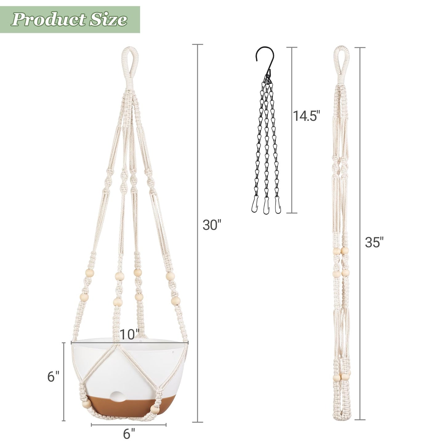 Mkono Set of 3-10 Inch Hanging Planters for Indoor Plants with Self Watering, Outdoor Hanging Plant Pot with Macrame Plant Hangers, 2 Kinds Hanging Basket for Garden Home Ceiling Window Decor