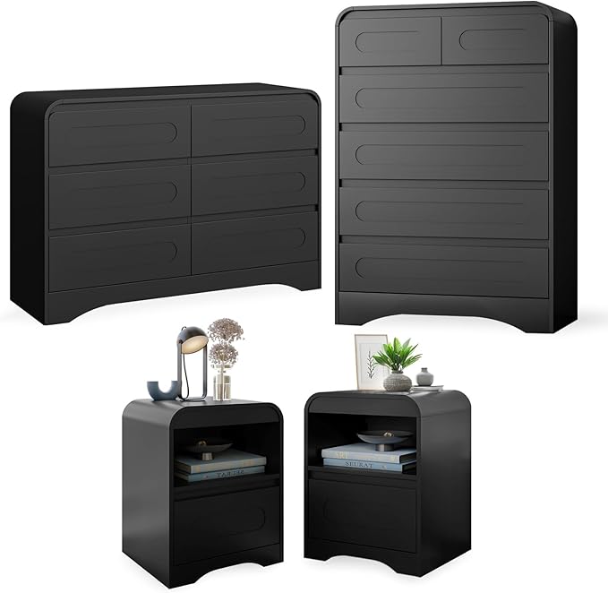 4 Pcs Bedroom Set, Dresser and Nightstand Sets, Including Modern Wooden Tall 6